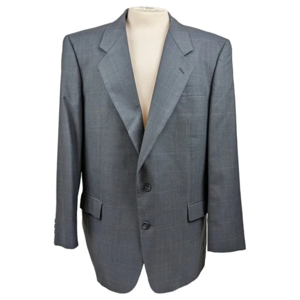 Pierre Balmain Paris Marseille Gray‎ Plaid Suit Jacket Single-breasted 46L